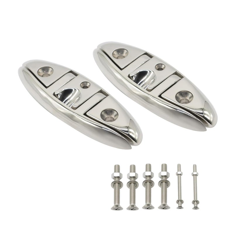 Jecoupoon 4-1/2" 5" 6" 8" Marine Boat Dock Cleats 316 Stainless Flip Up Cleats Folding Cleat with Screws and Nuts (6" 2pcs) - Image 1